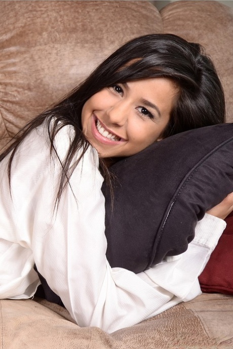 Latina solo girl Bella Quinn models non nude in unbuttoned shirt and panties